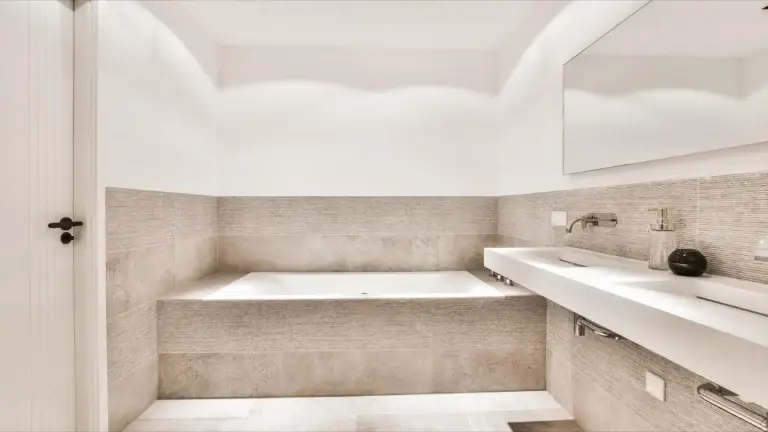 Modern bathroom with built-in bathtub